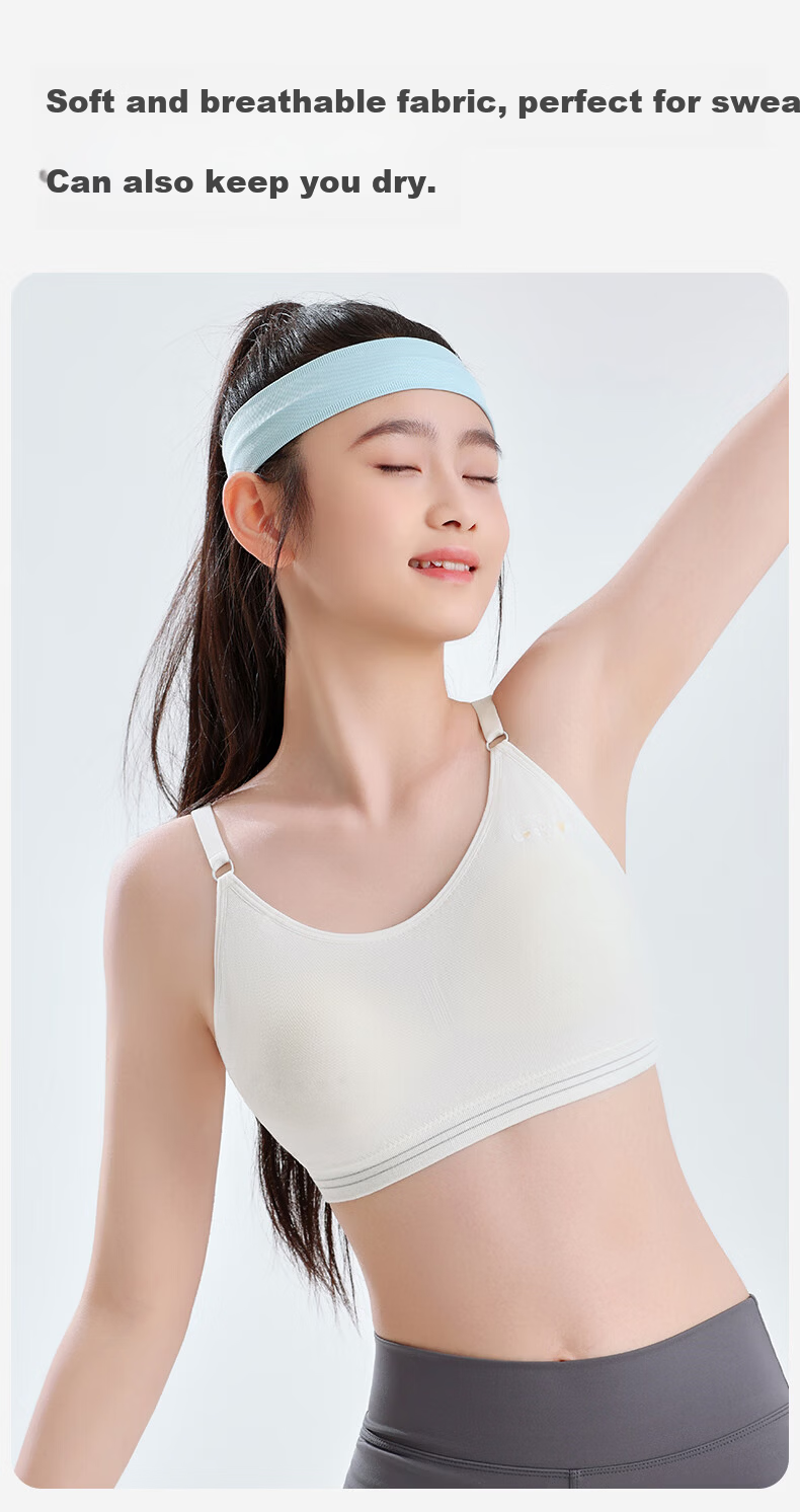 Xueqiman Girls Youth Development 7A Antibacterial Breathable Sports Lightweight Non-Padded Non-Slip Junior High School Bra 5