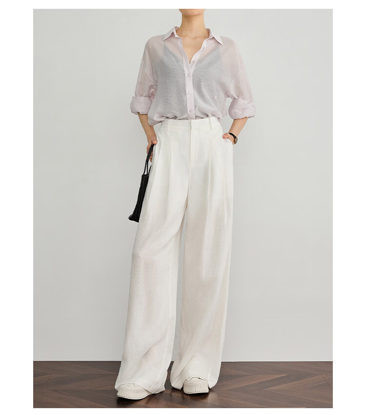 FAESSLIN Kochi Old Money Style Gray Linen Summer Thin Tencel High-Quality Draped Casual Wide-Leg Pants for Women 30