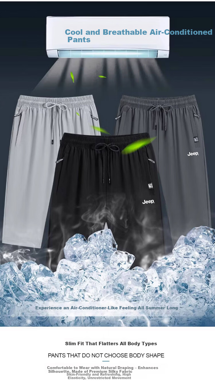 JEEP Men's Summer New Ice Silk Thin Seven-Point Casual Sports Shorts Black L 2