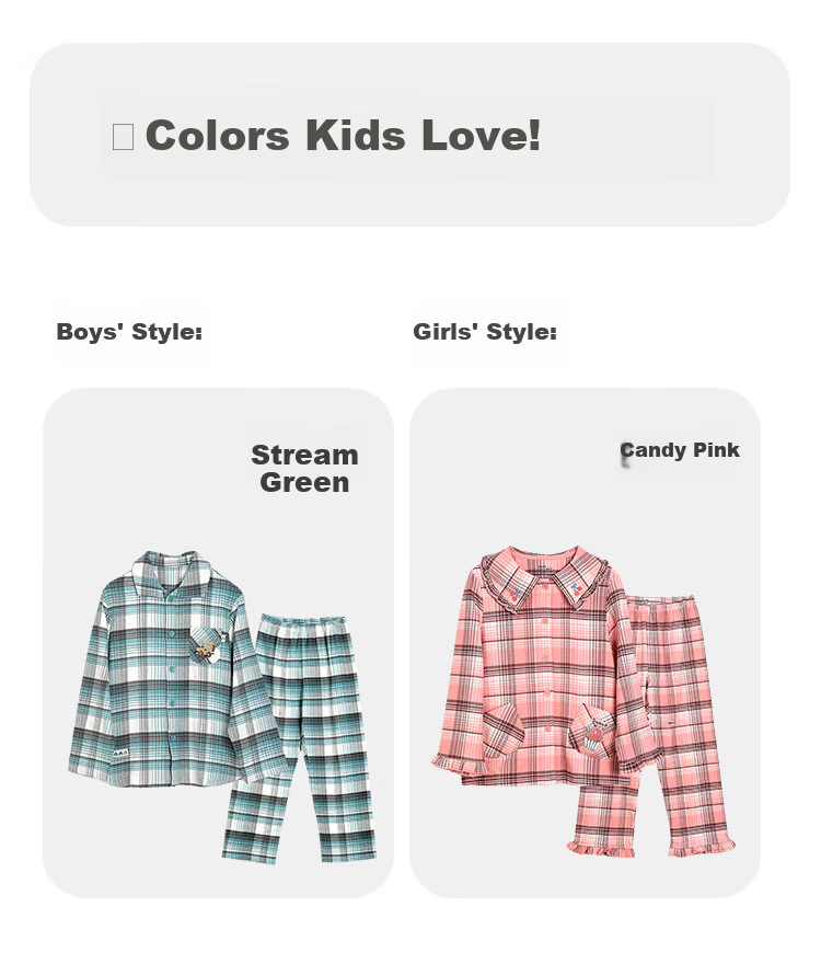 Hodohome Children's Pajamas, Girls' Plaid Cotton Loungewear, Girls' Brushed Lapel Cardigan Long-Sleeve Set 504 120 12