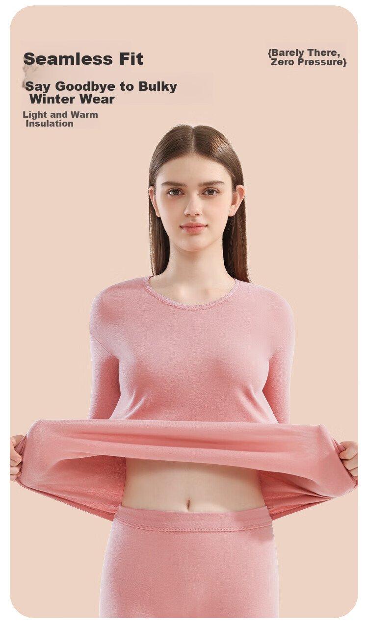 Miiow Women's Thermal Underwear Pure Cotton Combed Autumn Top and Bottom Slim Fit High Elastic Comfortable Body Shaping New Sakura Pink XL 4