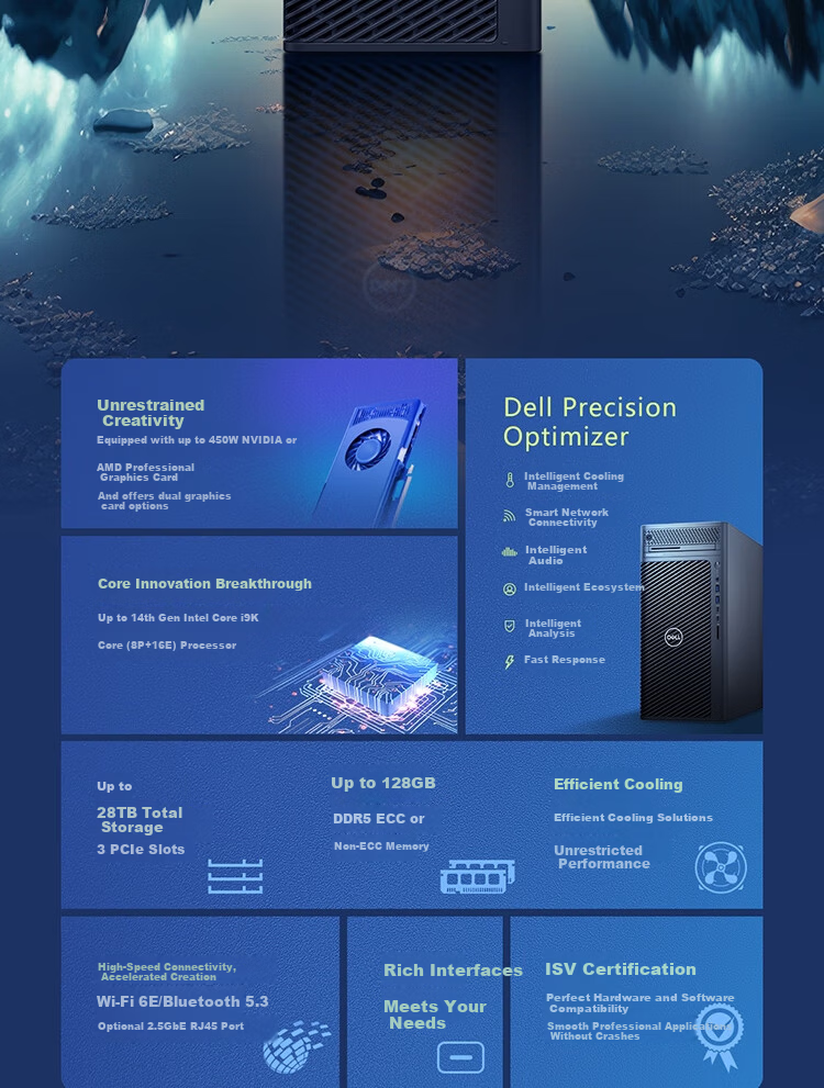 Dell Precision 3680 Tower Graphics Workstation Desktop i7-14700/32GB/512GB+2TB/RTX 5060 8GB/Custom 2