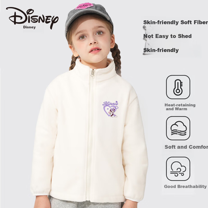 Disney Kids Fleece Zip-Up Jacket Autumn Winter New School Uniform Essential Warm Casual Girls Coat