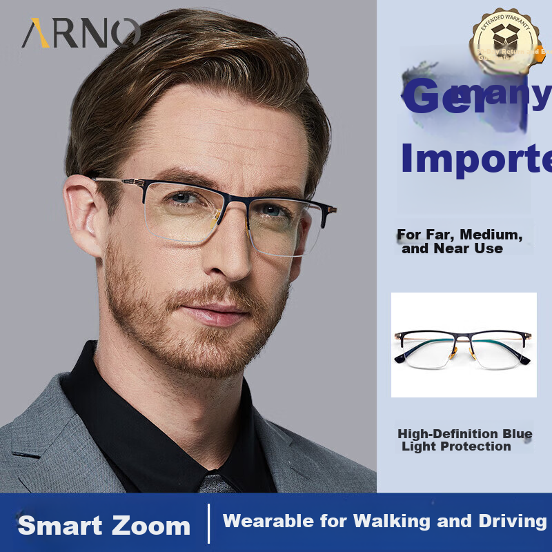ARNO Focus On Your Eyes Men's Reading Glasses Imported Titanium Frame HD Blue Light Blocking Fashion Portable E207JG +1.50 Diopter