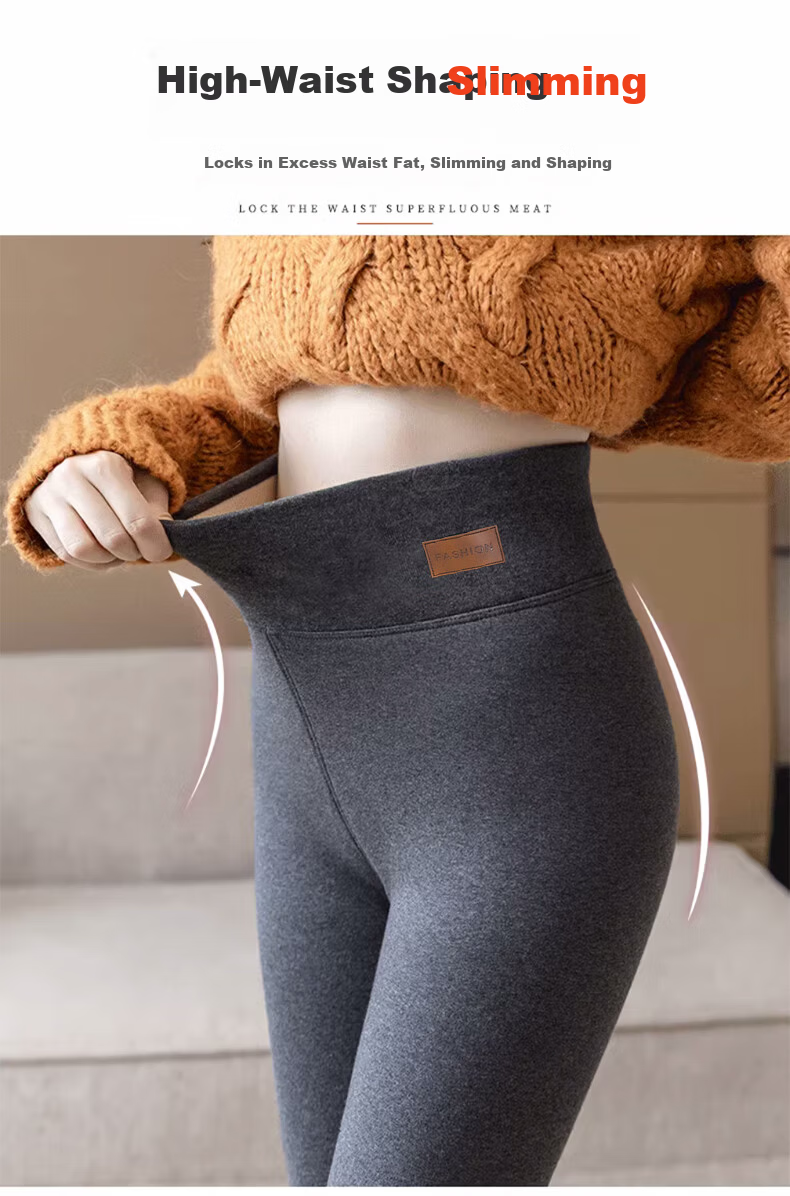 Langsha Women's Thick Fleece Lined Leggings Autumn Winter High Waist Slim Fit Plus Size Black Lamb Wool Cotton Pants 5
