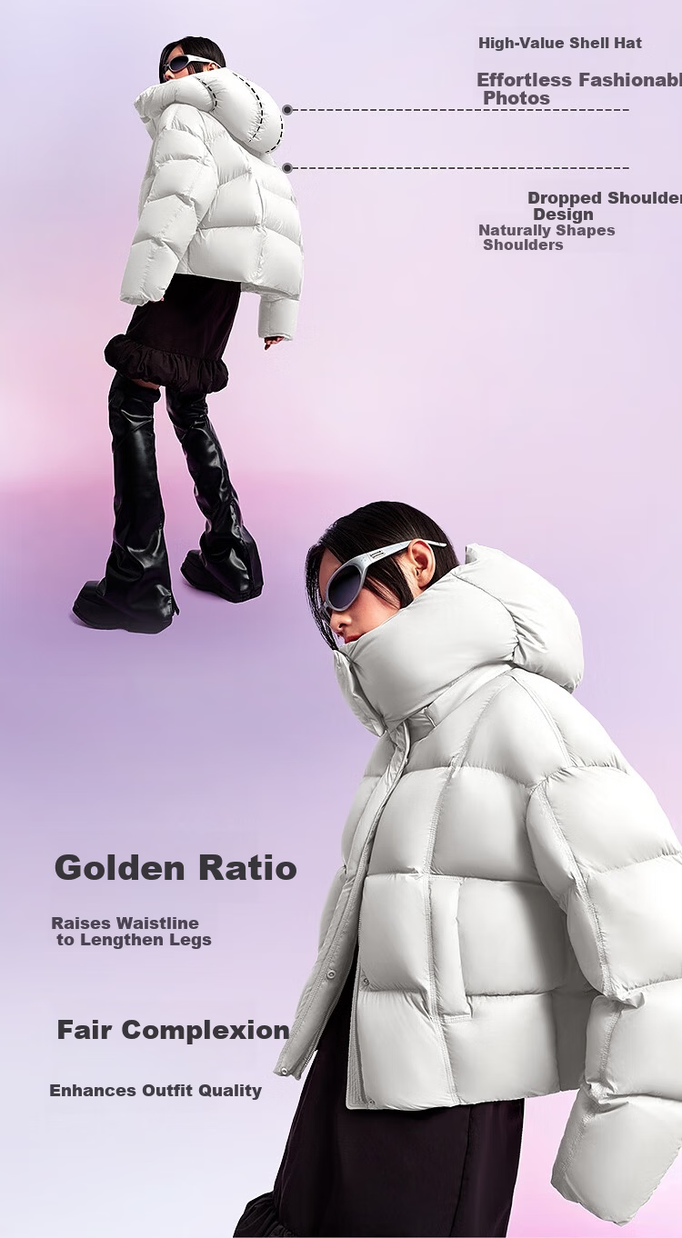 BOSIDENG Off-Season Winter Puff Down Jacket Women 90% Down Thickened Detachable Hood Loose Short Lazy Style Coat 5