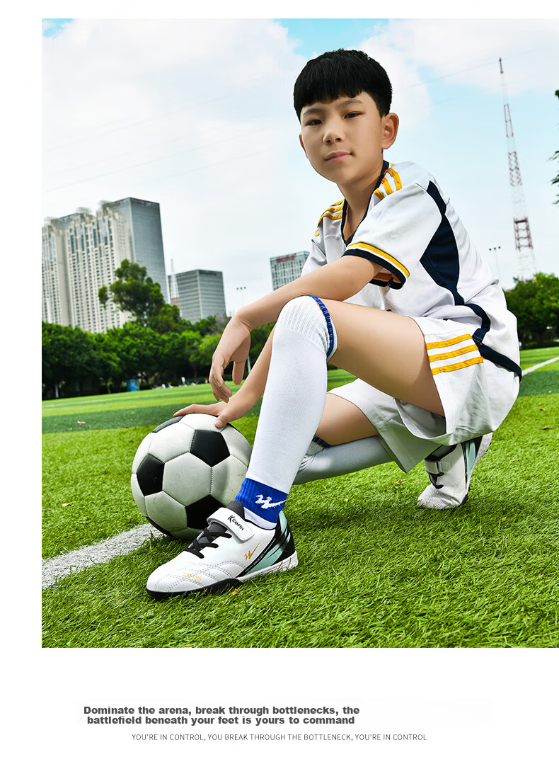 Shuangxing Kids Soccer Shoes Youth TF Turf Cleats Velcro Training Shoes Boys Girls Grass Football Sneakers Student Match Shoes 3