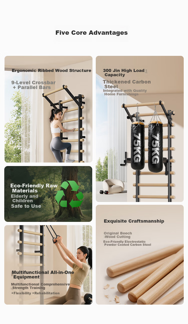 JOROTO Ribbed Wood Frame Pull-Up Bar Home Multifunctional Rehabilitation Leg Press Stretching Rack Thickened Steel Tube YT30 2