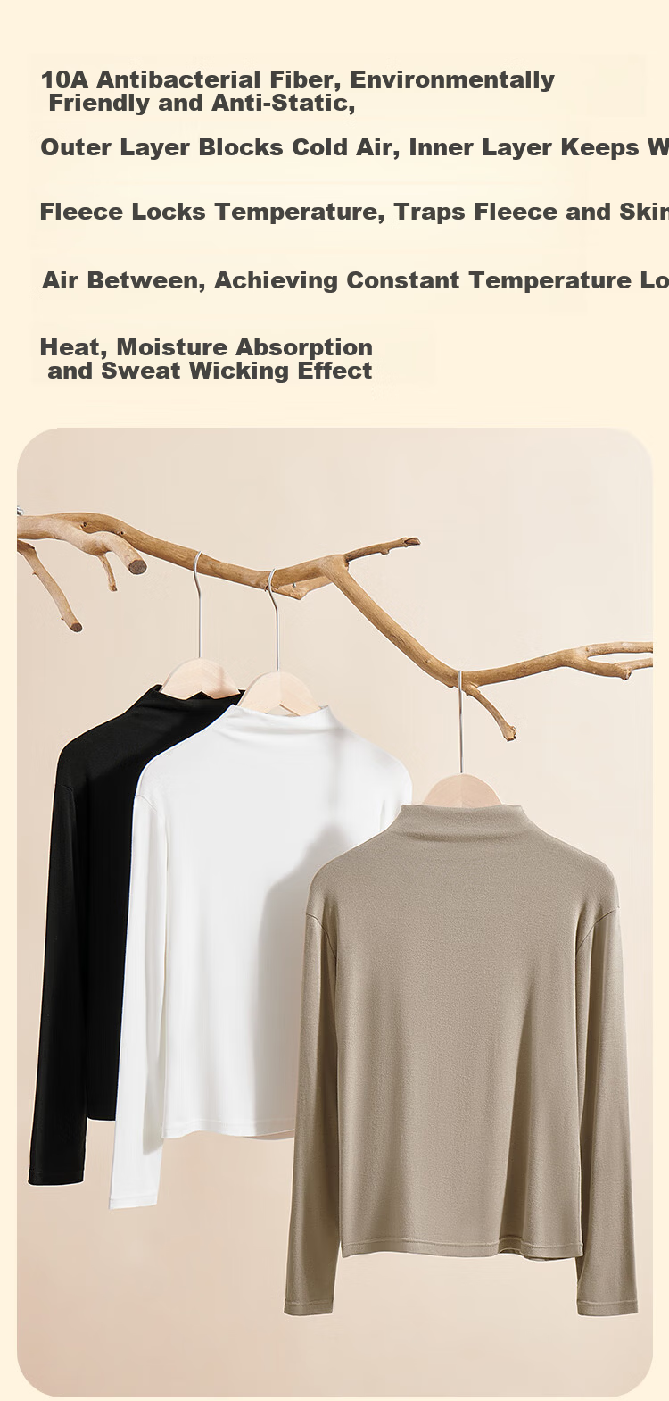 MiiOW Women's Thermal Base Layer Long Sleeve Turtleneck Slim Fit Versatile Outerwear White L 7