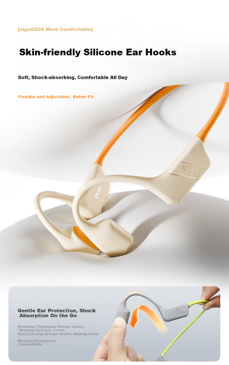 Aigo True Bone Conduction Bluetooth Swimming Earphones Open-Ear Kids Earphones 32GB MP3 Storage IP68 Waterproof Upgraded Soft Silicone Rear Hook GS08 Black 4