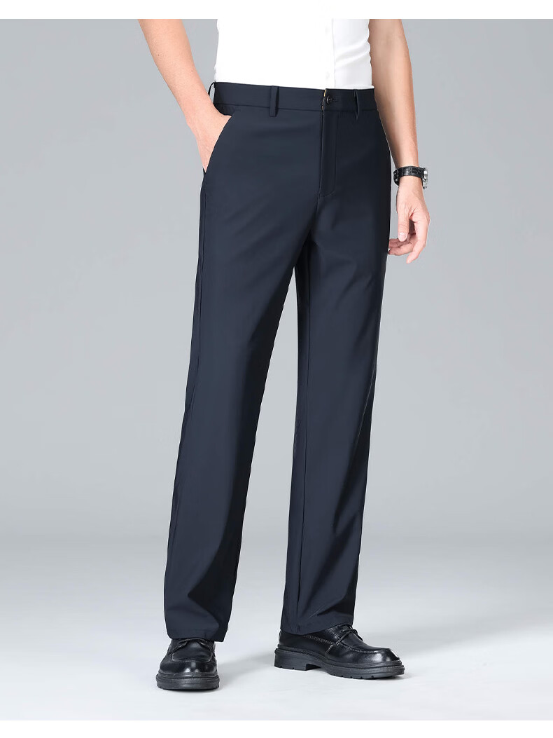 Romon High Elastic Wrinkle-Resistant Men's Summer Business New Ice Silk Thin High-End Straight-Leg Suit Casual Pants 20