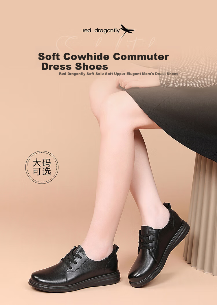 Red Dragonfly Women's Casual Leather Shoes Comfortable Breathable Soft Sole Lace-up Work Shoes WTB352011 Black Size 39 1