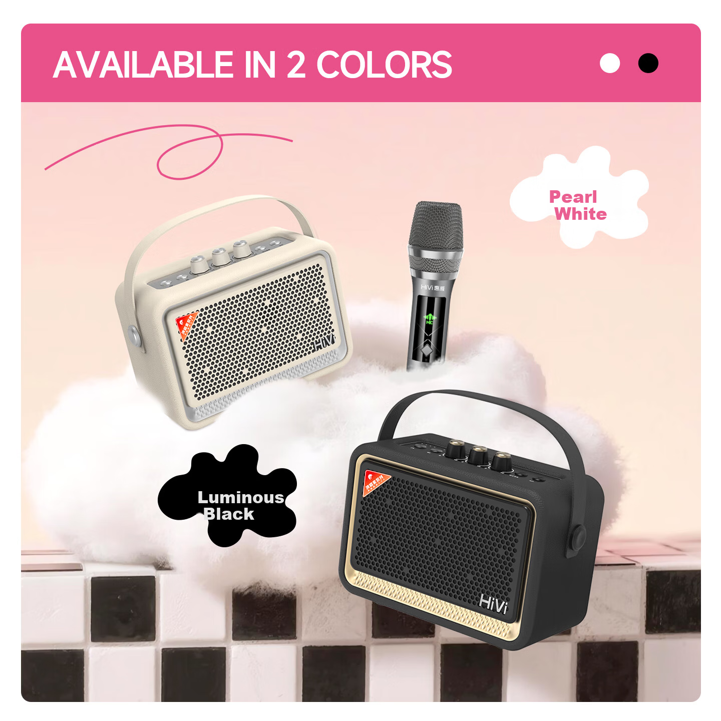 HiVi High-Quality Retro Bluetooth Portable Speaker Desktop Audio Outdoor Home Indoor Karaoke Microphone All-in-One TQ53 White Birthday Gift for Friends