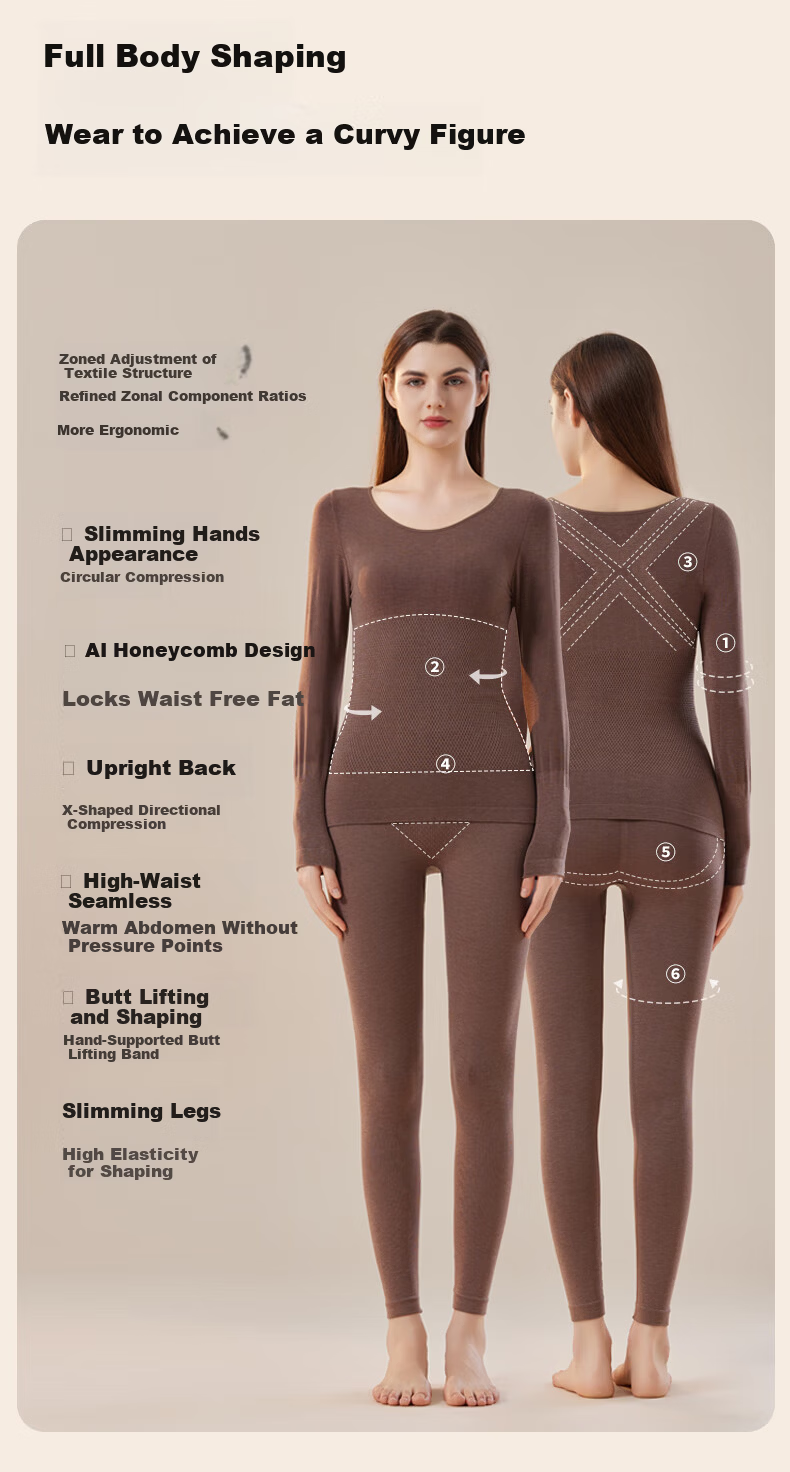 GUJIN Women's Wool Thermal Underwear Set - Seamless Slim Fit Autumn Winter Shaping Bodywear Top and Bottom 8