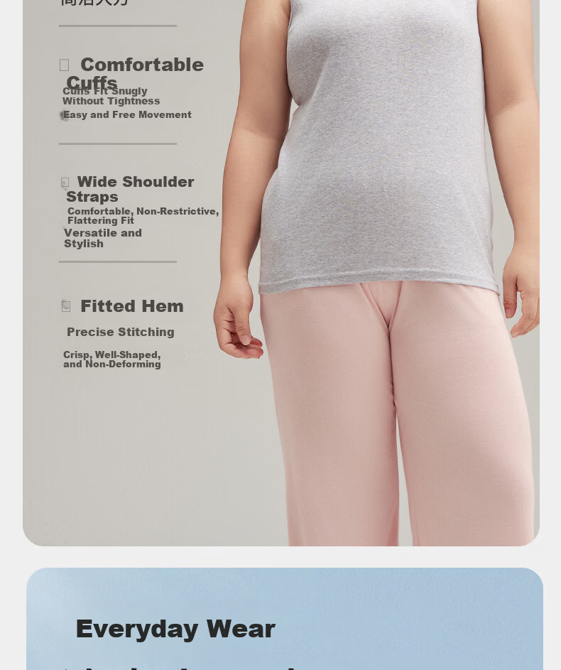 Yiershuang Plus Size 100% Cotton Women's Vest 2-Pack Odor-Resistant Breathable Cotton Tank Top for Plus Size 7