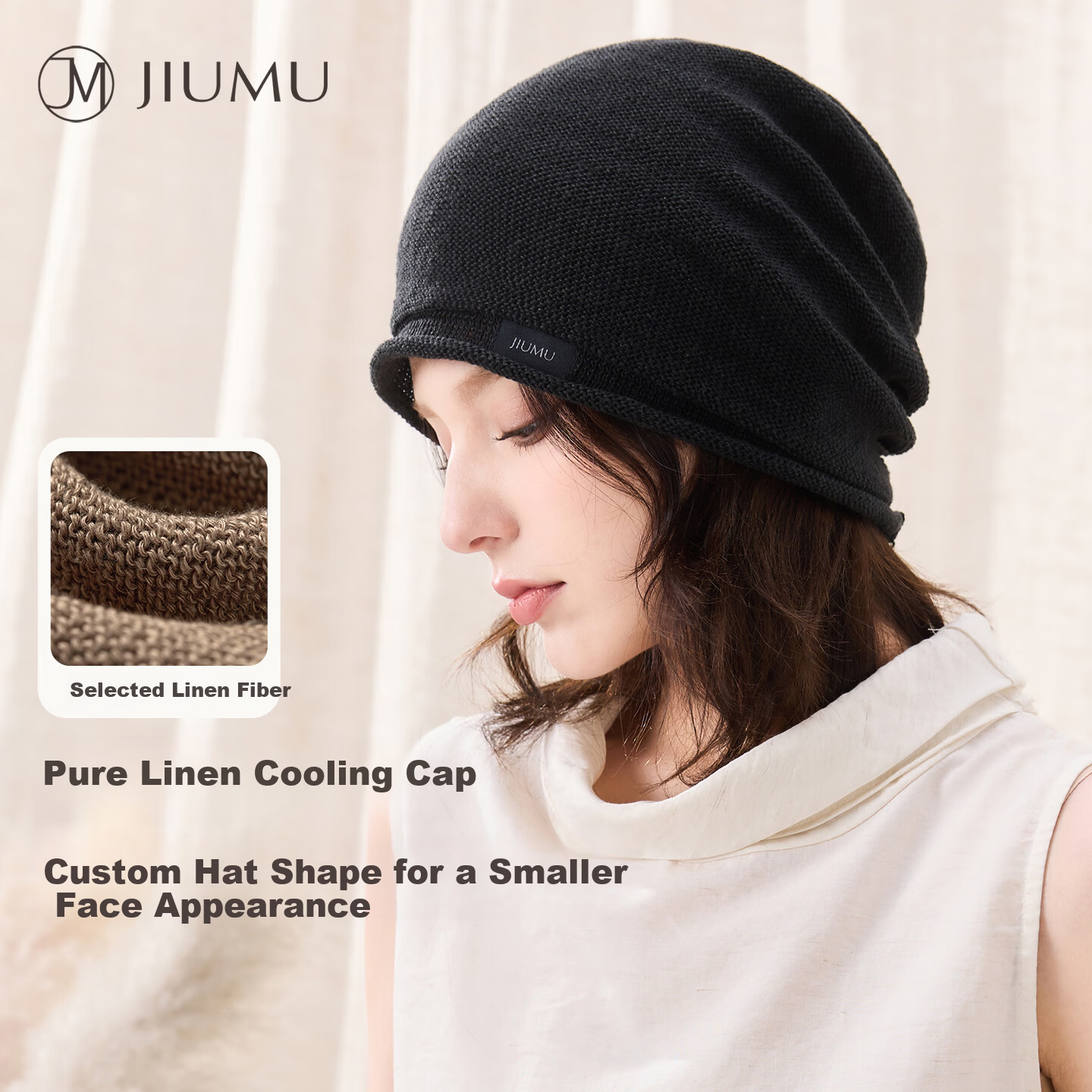 JIUMU Linen Hat Unisex Headwrap Cold Weather Thin Summer Knit Beanie Warm Air Conditioning Cap Maternity Sleep Cap