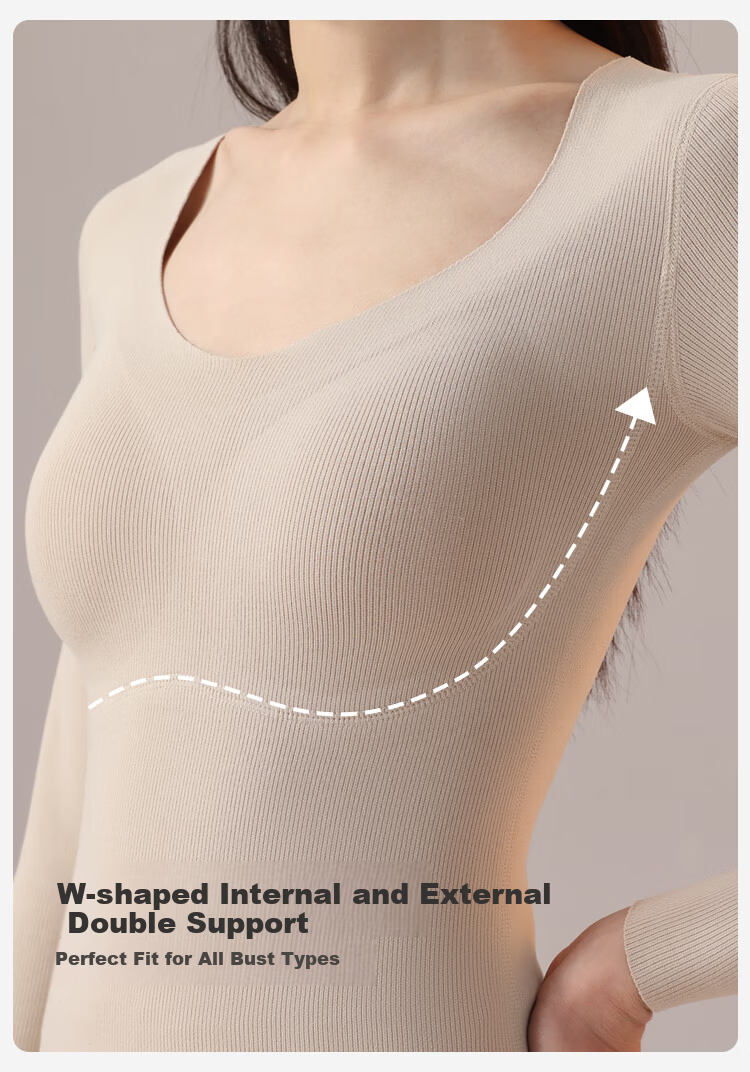 Urban Beauty Women's L Thermal Underwear Set with Goose Down and Silk Chest Pad, Thickened Autumn Top and Bottom 9