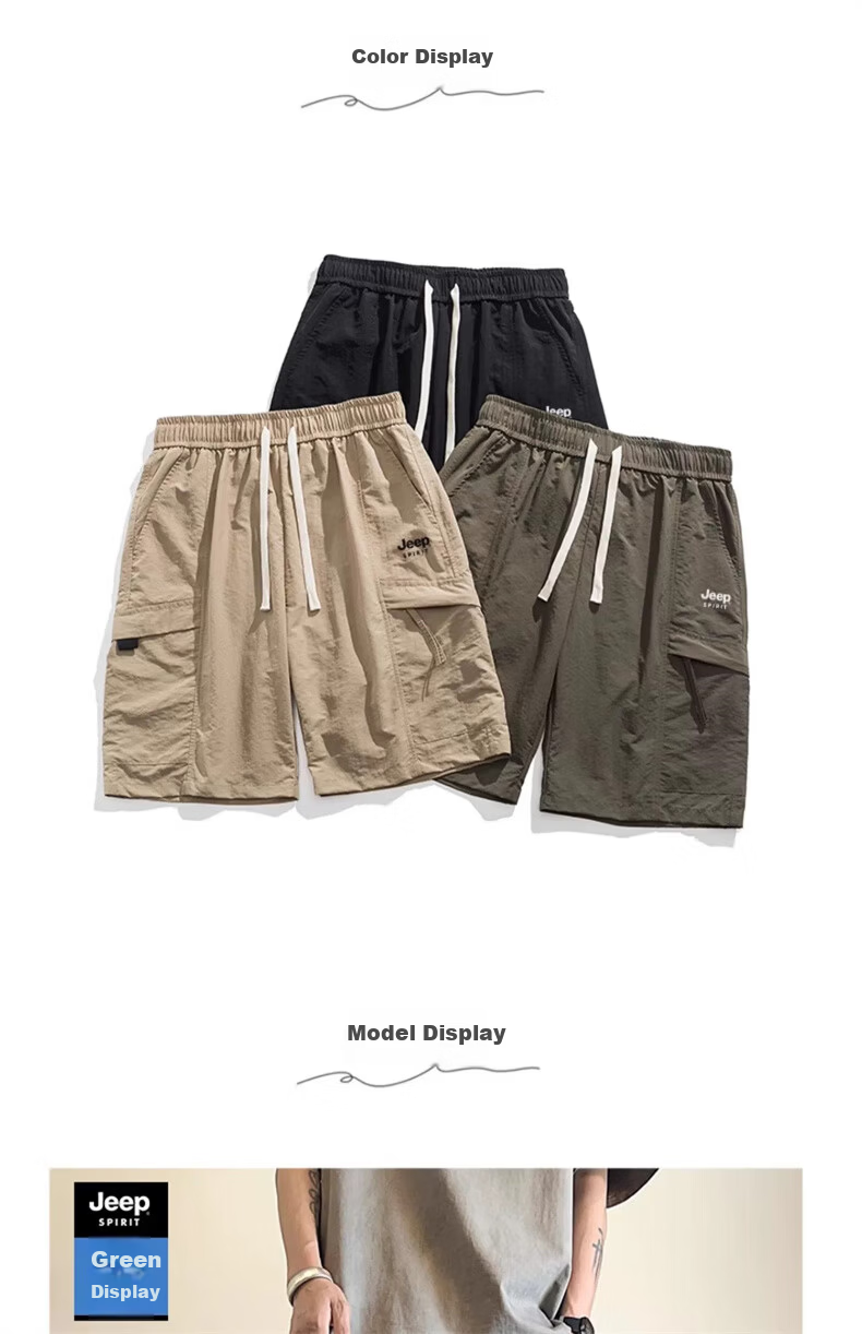 JEEP SPIRIT Men's Summer Thin Ice Silk Cargo Shorts Trendy Casual Black XL 5
