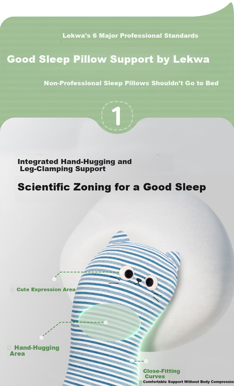 Legua Sleeping Body Pillow Bed-Length Long Pillow Striped Blue Cat Sleeping Companion Doll Side Sleep Leg Hug Pillow Kids Gift 7