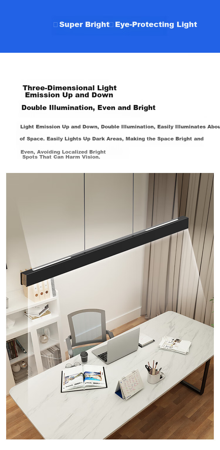 OPPLE Full Spectrum Smart Eye Protection High Brightness Linear Pendant Dining Light High CRI Modern Minimalist Black 42W 8
