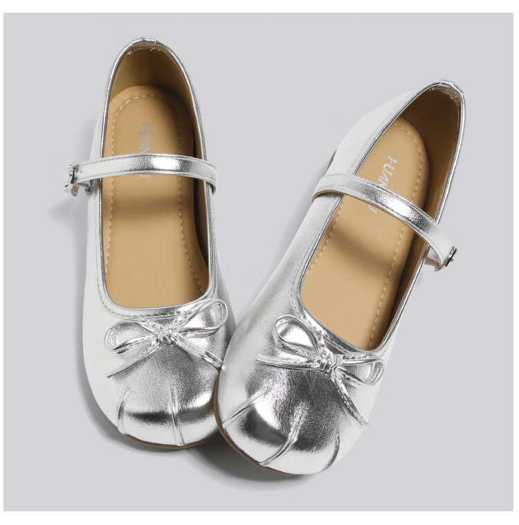 HUANQIU Silver French Style Ballet Mary Jane Flats for Women Summer Breathable Height Increasing Soft Sole Dress Shoes 18