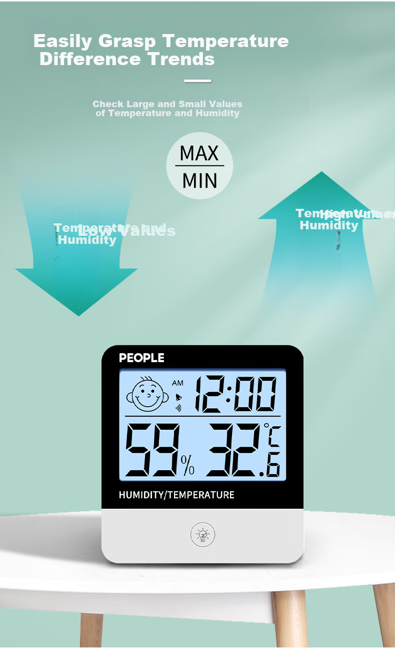 People Indoor Thermometer Electronic Temperature Meter Baby Room Wall-Mounted Greenhouse High-Precision Temperature and Humidity Meter Black Backlight 7