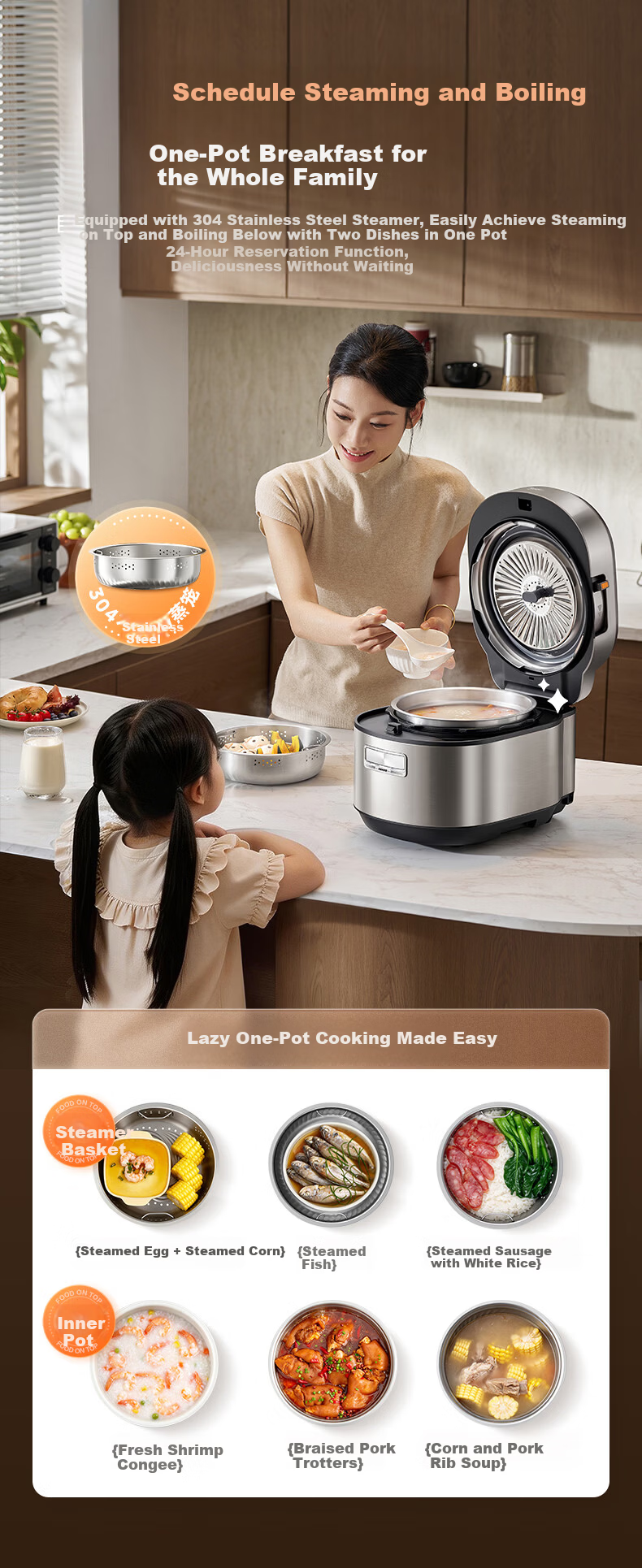 Midea IH High Power Non-Coated Pressure Cooker without Exhaust, 5L Dual Steel Inner Pot, 2200W Intelligent Reservation Multi-Function All-In Rice Cooker And Pressure Cooker for 4-6 People MY-S5175C 10