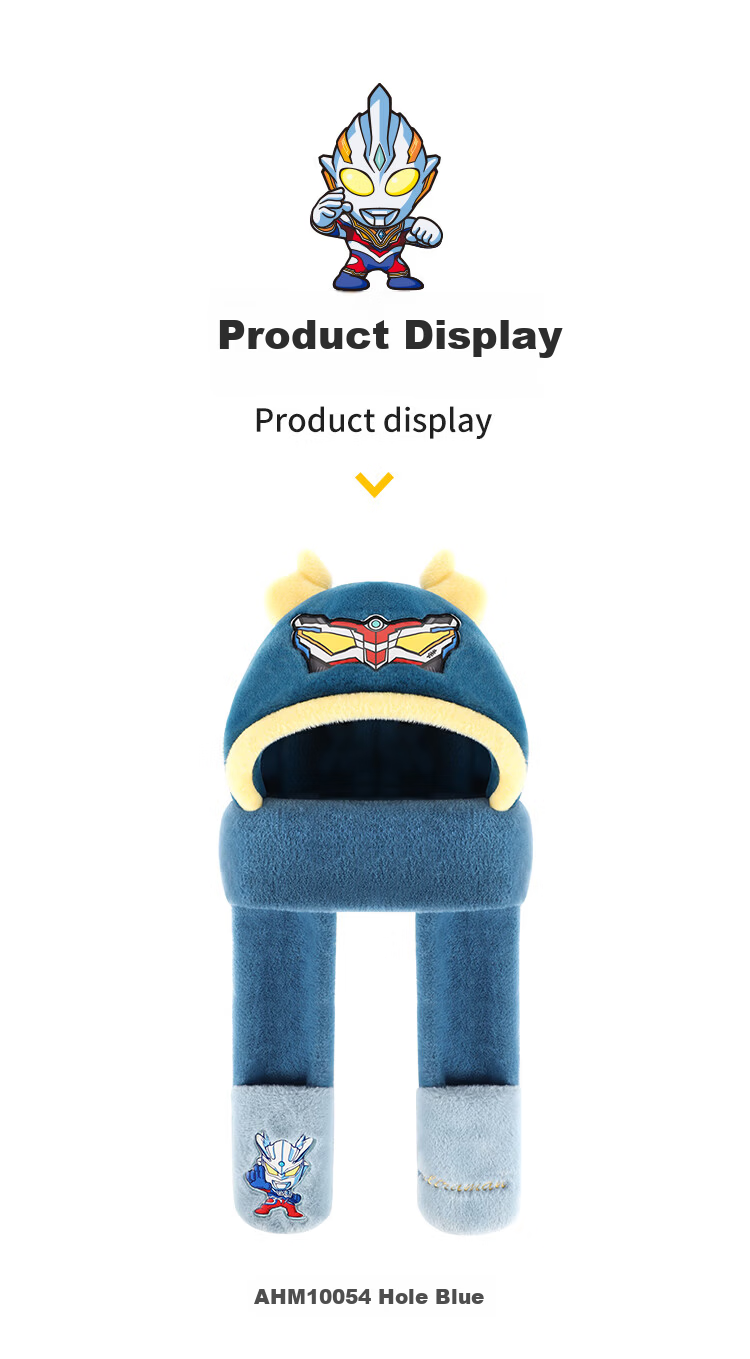 ULTRAMAN Kids Scarf and Hat Set Autumn Winter Warm Fleece Scarf for Boys AHM10054 Navy Blue 7
