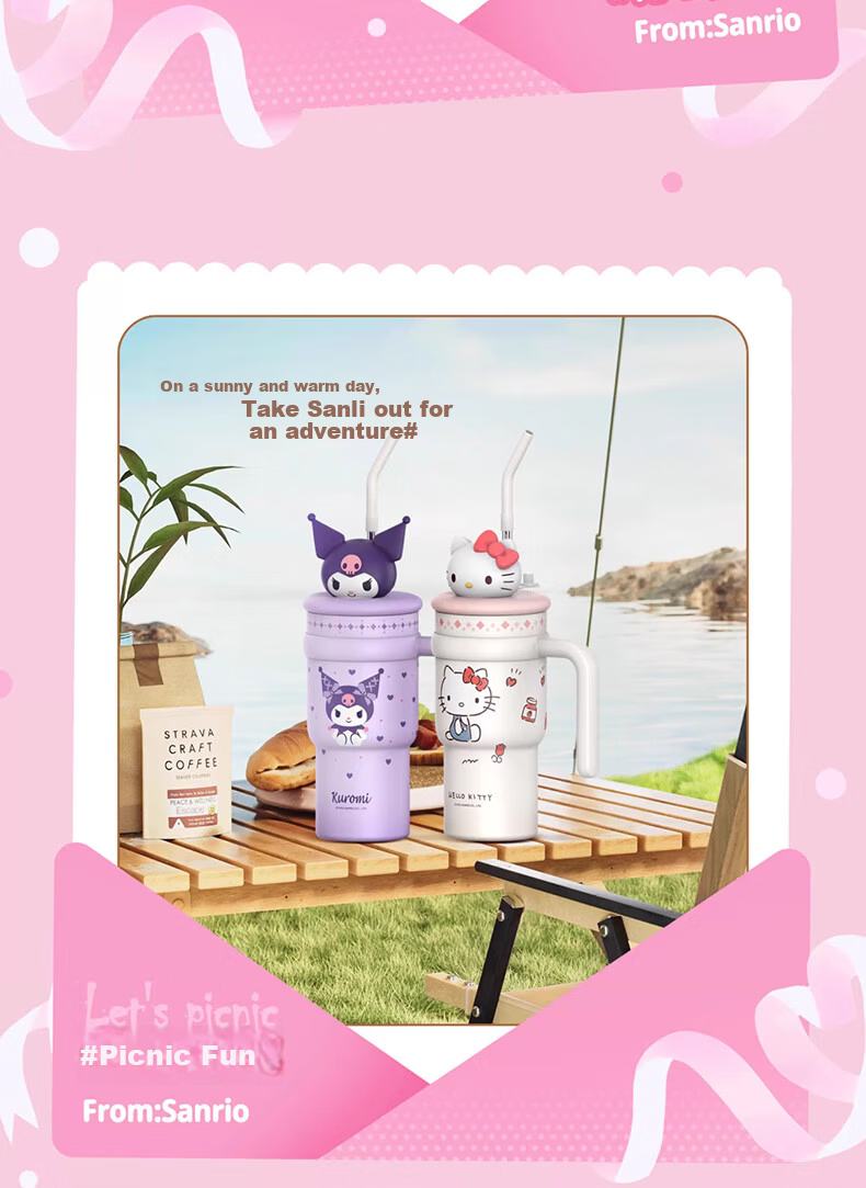 MINISO Sanrio Hello Kitty Insulated Tumbler with Plush Doll, Large Capacity 700ml Travel Mug for Home and Office 19