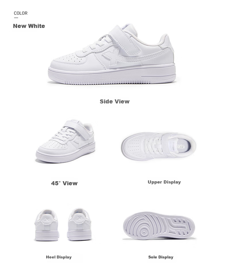 XTEP Kids Children's Casual School White Sneakers Student Skate Shoes Off-White/Smoke Gray Size 31 12