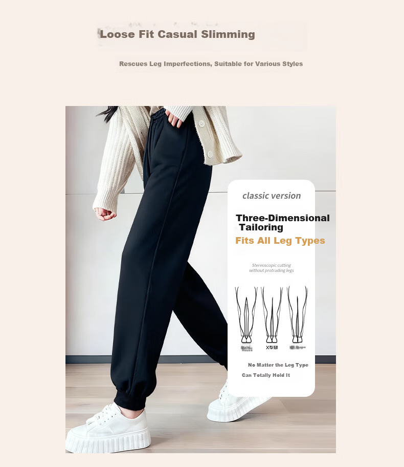 Baleno Women's Fleece-Lined Thickened Sports Casual Jogger Pants 2025 Autumn Winter New Lamb Wool Cotton Joggers with Cuffed Ankles 2