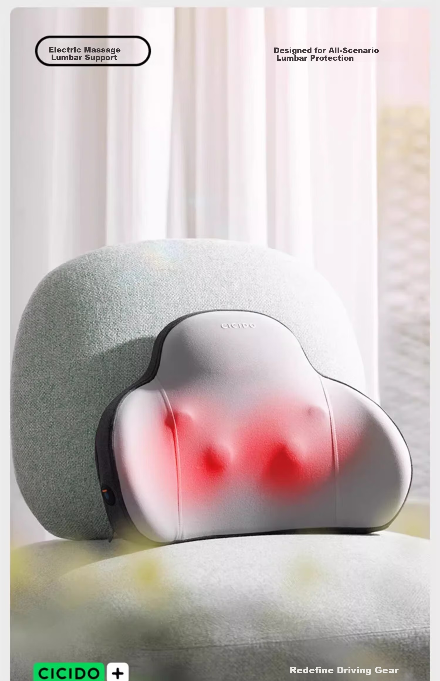 CICIDO Electric Car Lumbar Support Massager Waist Cushion Car Backrest Massage Device Gift for Parents 2