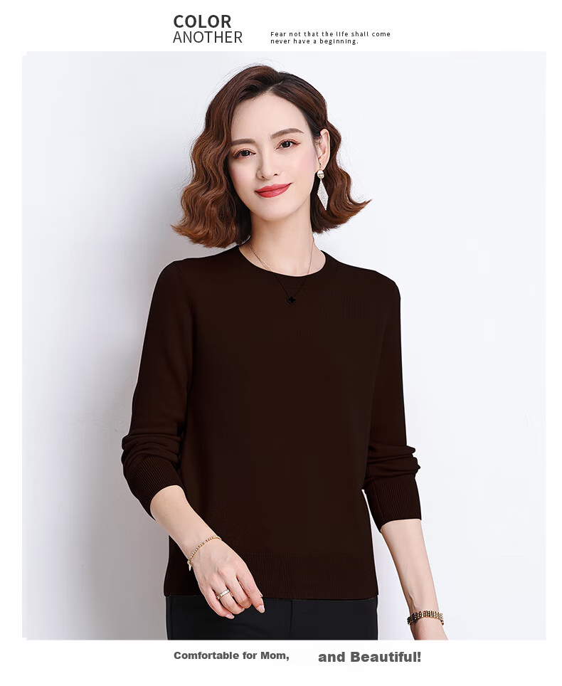 Hengyuanxiang 100% Pure Wool Women's Sweater Autumn Winter Crew Neck Casual Elegant Knit Warm Base Shirt Top 24