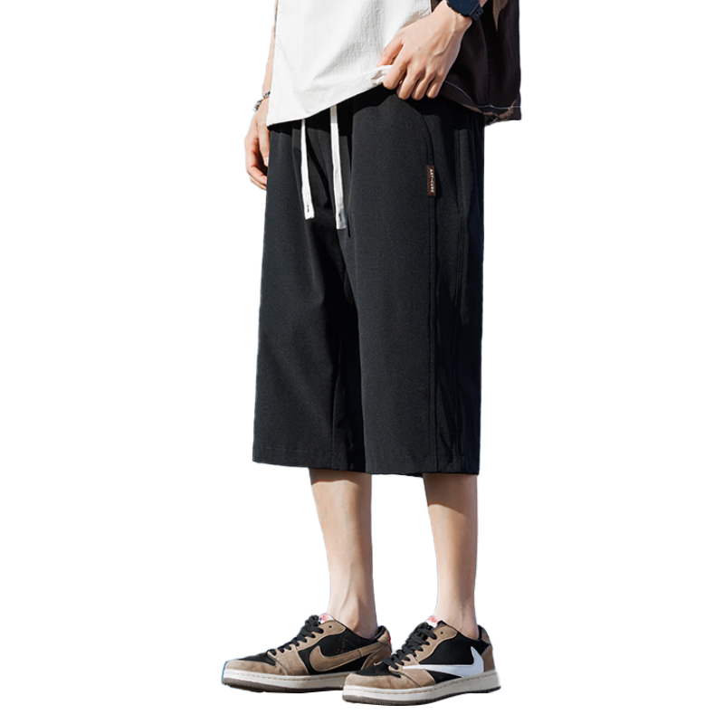 ROMON Men's Summer Ice Silk Thin Seven-Point Sports Quick-Dry Casual Shorts K73 Black XL