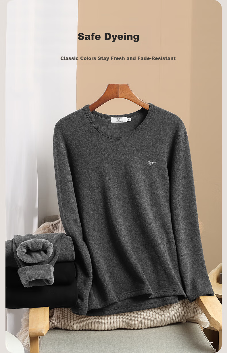 SEPTWOLVES [Double Warmth] Thermal Underwear for Men, Fleece-Lined Thick Autumn And Winter Base Layer Set with Round Neck 12