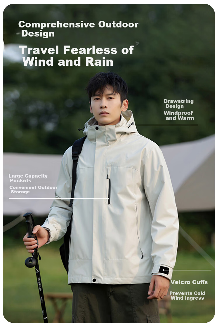 JEEP SPIRIT Unisex 3-in-1 Outdoor Windproof Waterproof Hooded Jacket Navy Blue M 12