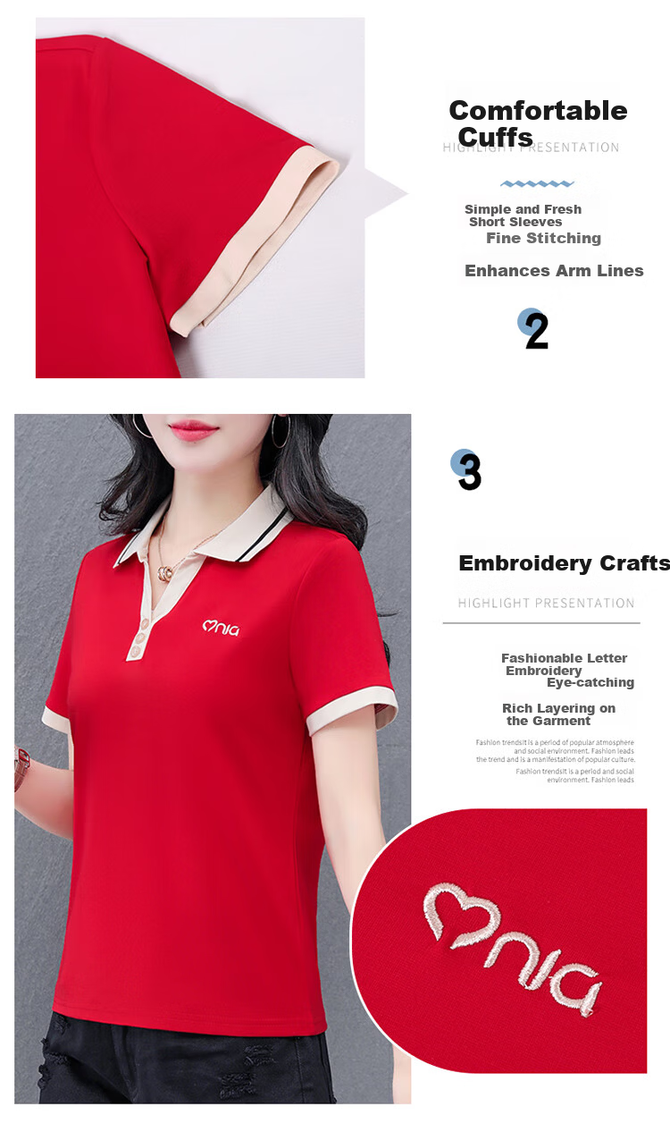 Woodpecker Women's Short Sleeve Polo Shirt Plus Size Slim Fit Red 2026 Spring Summer XL 8