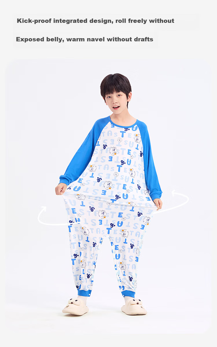 Jiusuiban Children's One-Piece Pajamas Boys Autumn Winter Class A Anti-Kick Split-Leg Sleeping Bag Comfortable Cotton Homewear for Toddlers and Kids 7