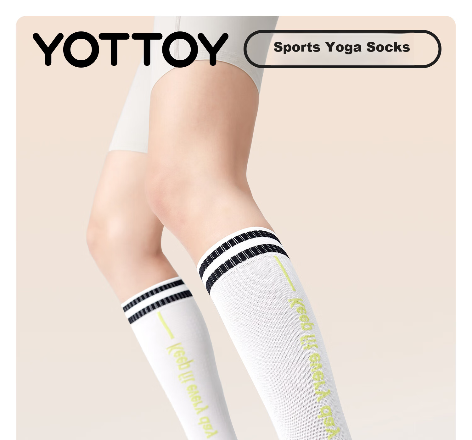 Yottoy Pressure Socks Calf Sleeves Non-Slip Running Sports Compression Socks Professional Women's Long Yoga Socks Bone Porcelain White 1