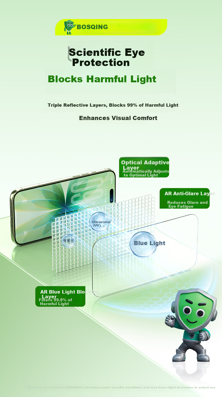 Baoshijing 3D Curved Eye Protection Screen Protector for iPhone 17, Blue Light Blocking, Full Coverage, Anti-Fingerprint, Anti-Drop, Dustproof, Cleanroom Applied Tempered Glass Film 3