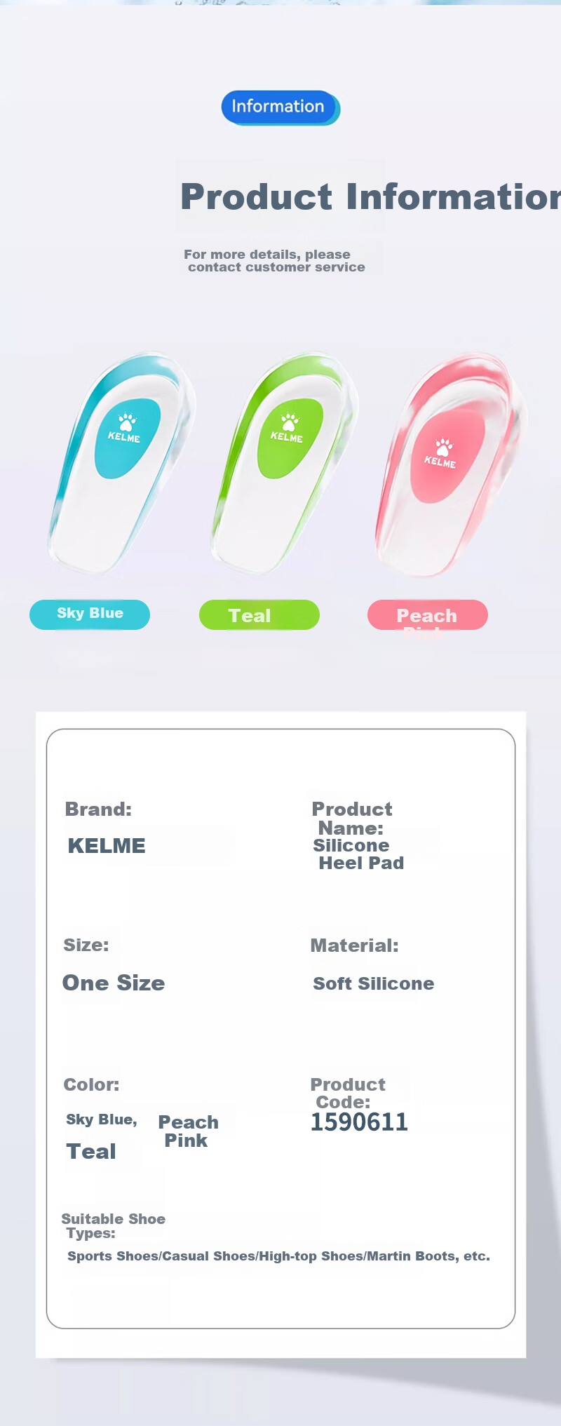 KELME Silicone Heel Pad Insole Men Heel Pain Relief Cushion Height Increasing Shock Absorbing Half Insole for Women Foot Pain 9