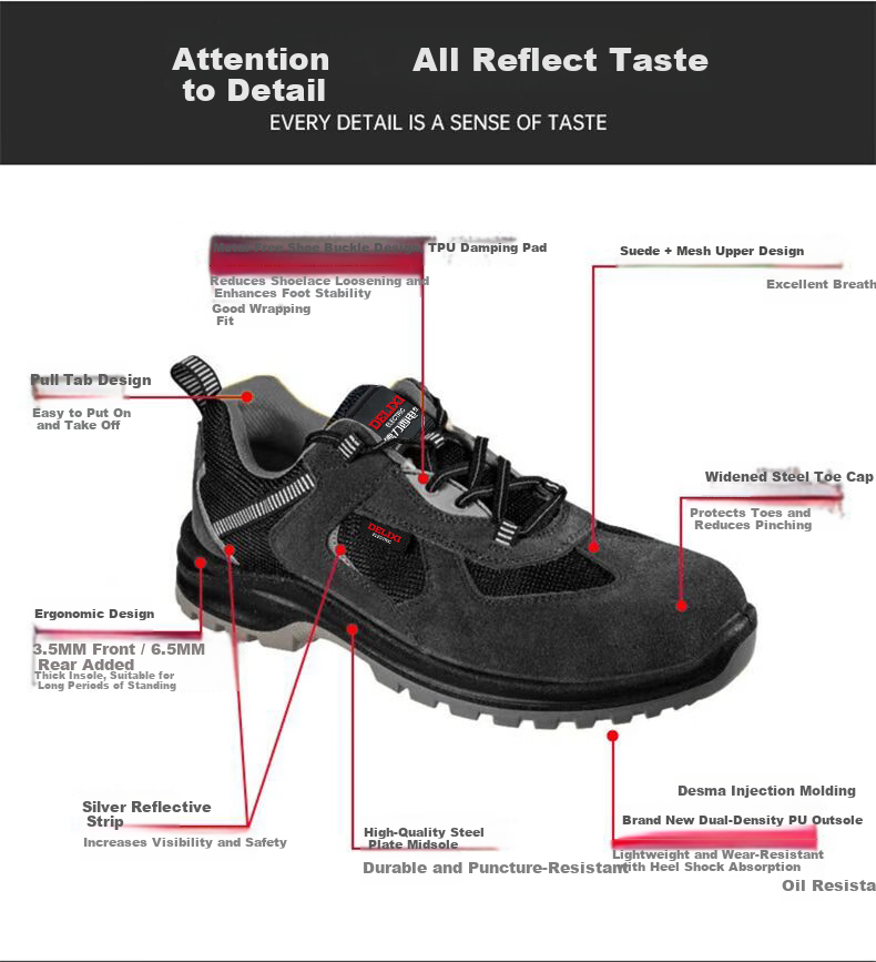 DELIXI ELECTRIC Men's Safety Work Shoes Superfiber Leather Steel Toe Cap Steel Plate Anti-Smash Puncture Slip-Resistant Durable 4