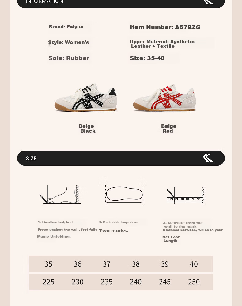 Feiyue Official Women's Sneakers 2026 Summer New Versatile Soft Sole Casual Shoes Women Beige Black Size 38 8