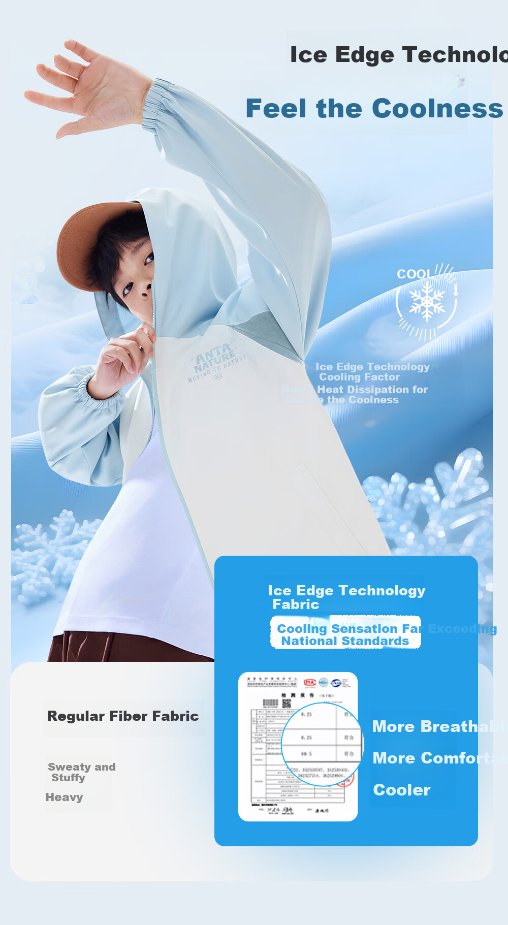 ANTA Children's Sun Protection Clothing, Sports Top, Summer Cool Hooded Thin UV-Resistant Jacket, Little Ice Shell A72626602 5