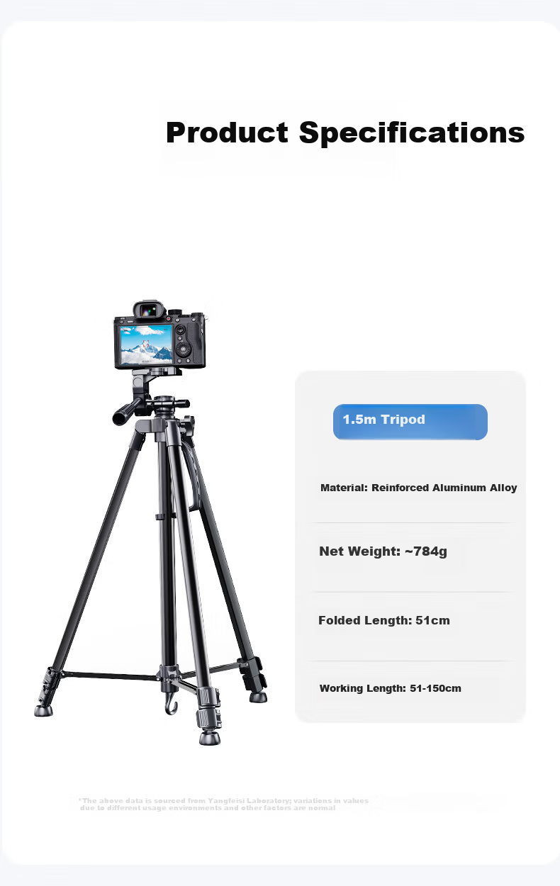 Yangfeisi [Hot Sale 100K+ | 1.5m Aluminum Alloy] Tripod Camera Stand Portable DSLR Phone Live Streaming Tripod Photography Head Outdoor Shooting Compatible with Nikon Canon 23