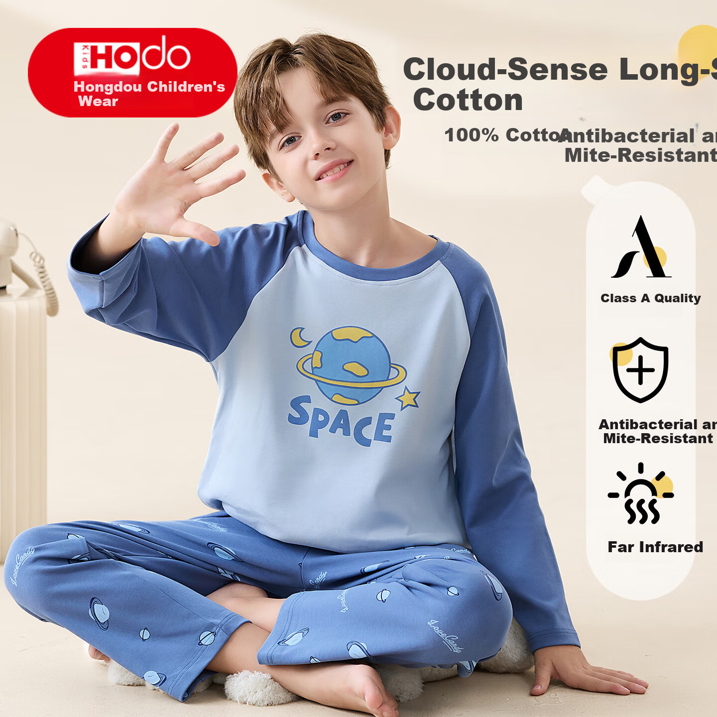 Hodo Kids 2025 New Boys' Pajamas Spring Summer Cotton Children's Homewear Pure Cotton Big Boys Set