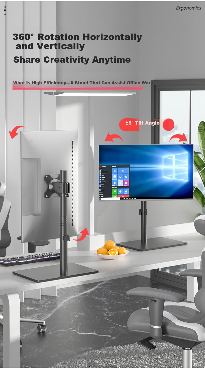 HILLPORT 17-43 Inch Monitor Stand 60cm Height Adjustable TV Riser Desktop Stand No Drilling Rotatable Enlarged Base DZ40 2
