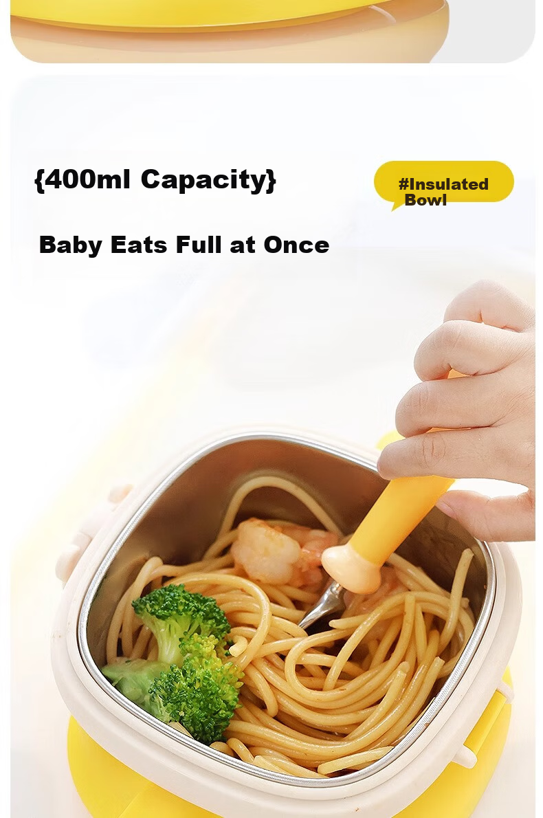 NEVS Square Baby Water-Filled Insulated Bowl Children's Tableware Suction Feeding Bowl Drop-Resistant Constant Temperature Bowl - Joseph Yellow Lunch Box 6