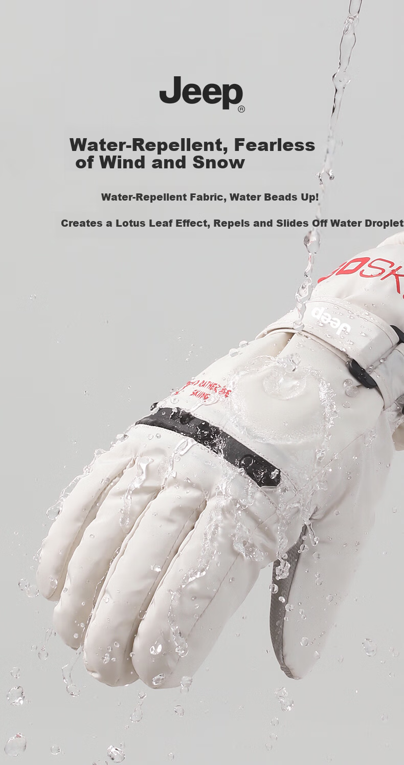 JEEP Men's Winter Ski Gloves Thermal Riding Mountaineering Water-Repellent Fleece Thickened Touchscreen Windproof Gloves Black 1