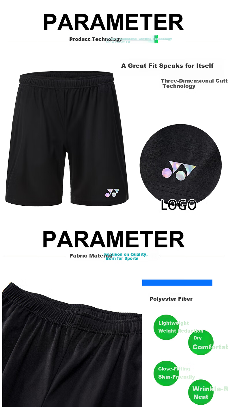 YONEX Badminton Shorts Quick-Dry Breathable Summer Autumn Competition Shorts Men's YOBC9044CR Black Size S 5